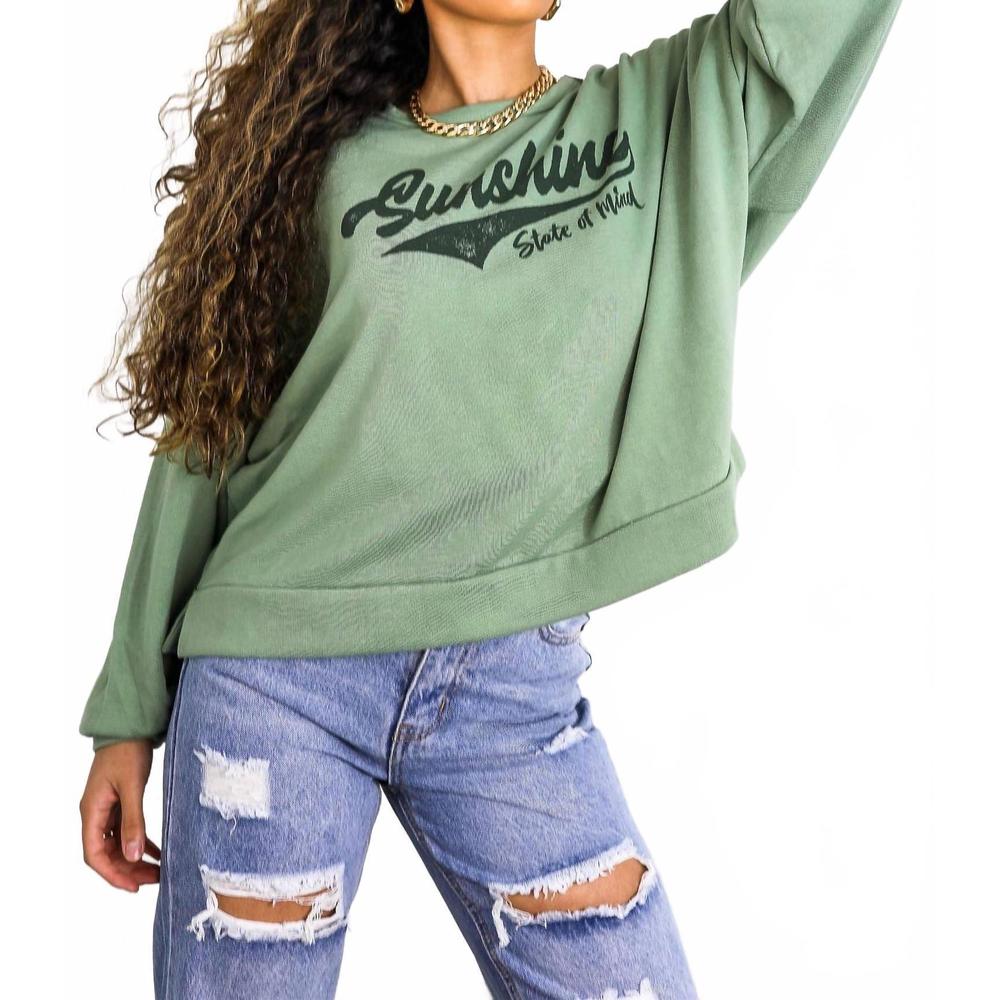 NEW SURELYMINE sunshine state of mind oversized sweatshirt in sage green